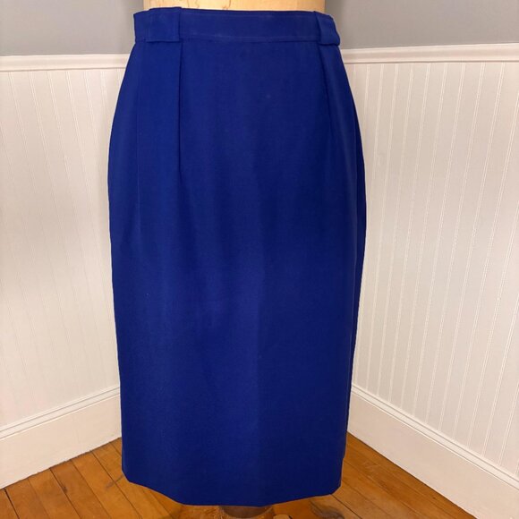 ROYAL BLUE GABERDINE  WOOL SKIRT YSL VARIATIONS - Picture 6 of 8